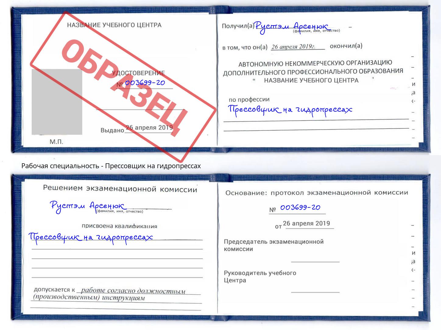 Прессовщик на гидропрессах Вичуга