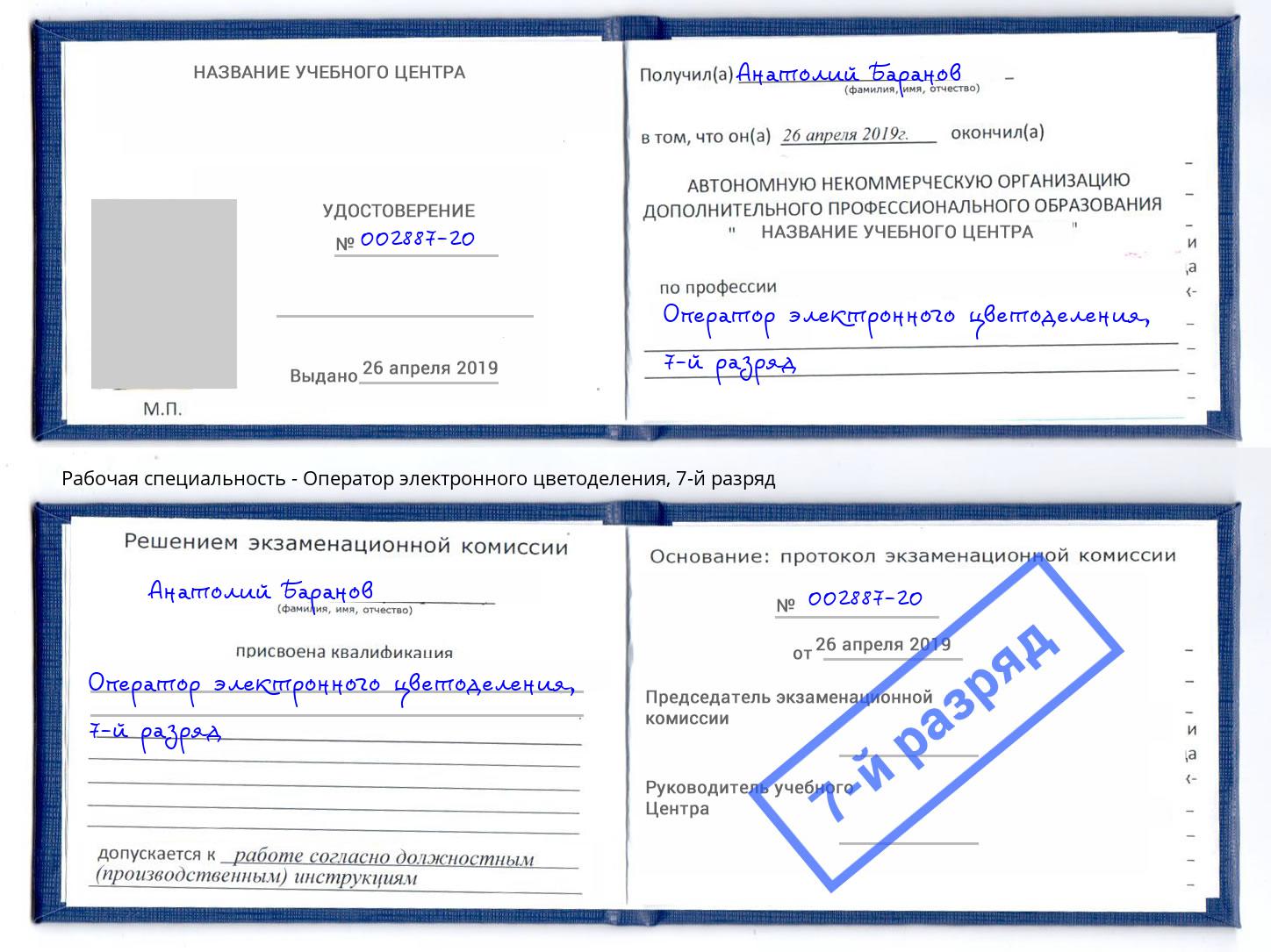 корочка 7-й разряд Оператор электронного цветоделения Вичуга
