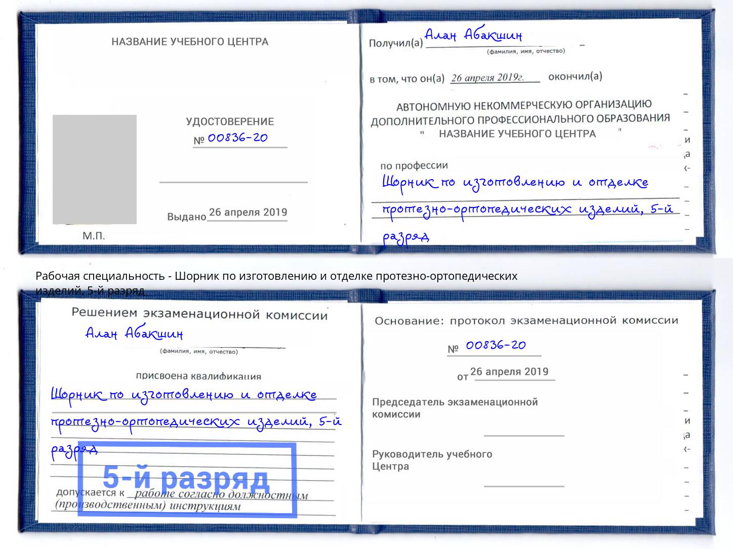 корочка 5-й разряд Шорник по изготовлению и отделке протезно-ортопедических изделий Вичуга