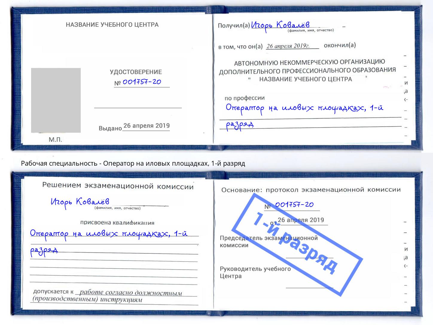 корочка 1-й разряд Оператор на иловых площадках Вичуга