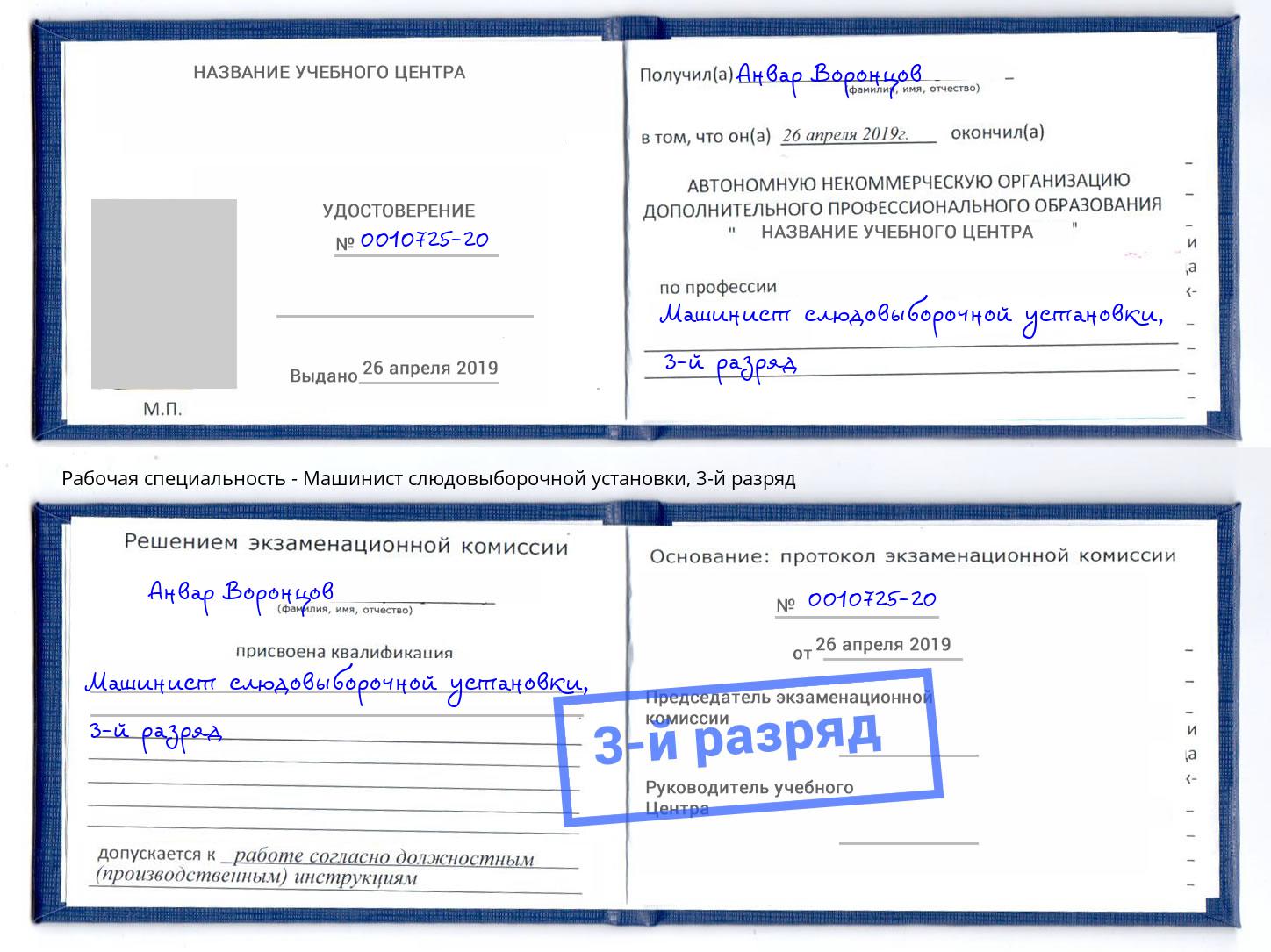 корочка 3-й разряд Машинист слюдовыборочной установки Вичуга