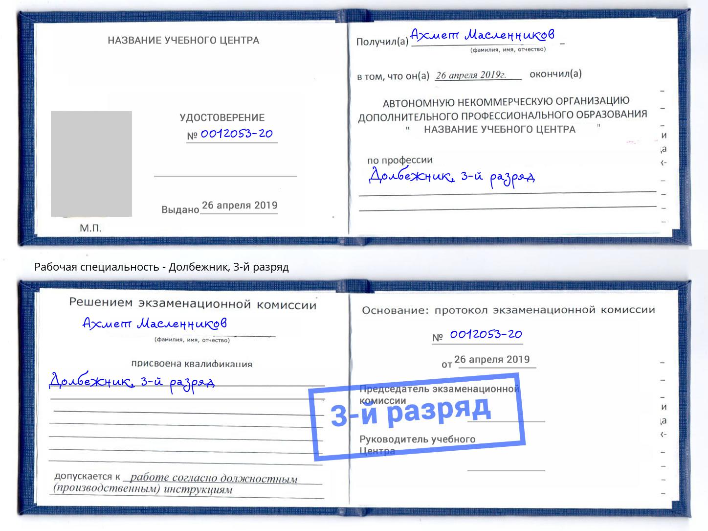 корочка 3-й разряд Долбежник Вичуга